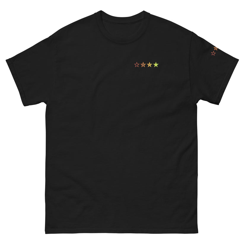Black 4 Star Fade tee with red-to-green stars on the left chest
